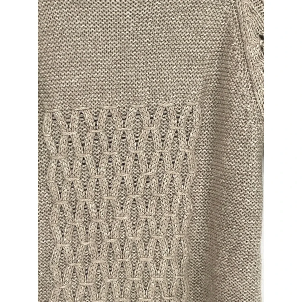 Chicos Womens Cardigan 2 M/L Sweater Beige Wool Blend Short Sleeve Mohair Wool